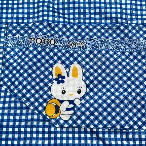 Apron Bunny Smock Blue Check Popo Ring Bib - Picture 2 of 4